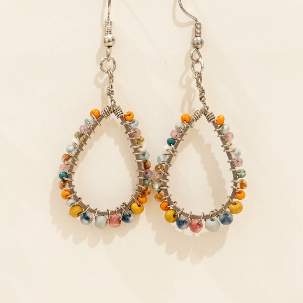 Hand-wrapped beaded earrings photo cleanup