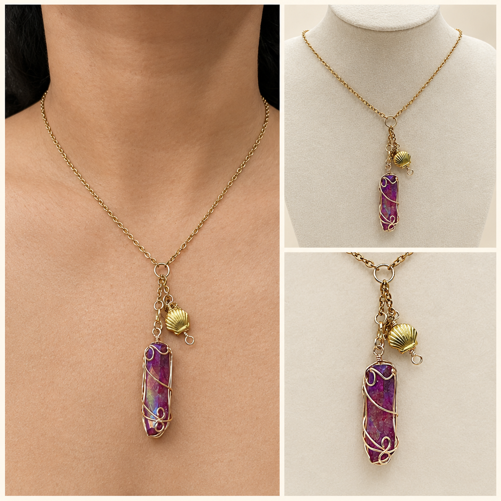 Necklace collage with gently cleaned worn photo